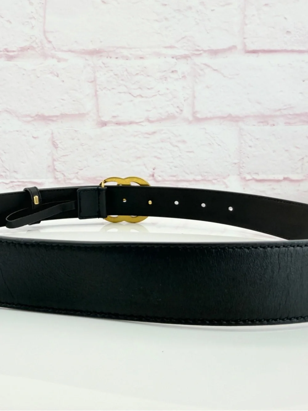 Authentic Gucci Slim Leather Marmont Gg Double Mens Belt Black 80/32” 414516